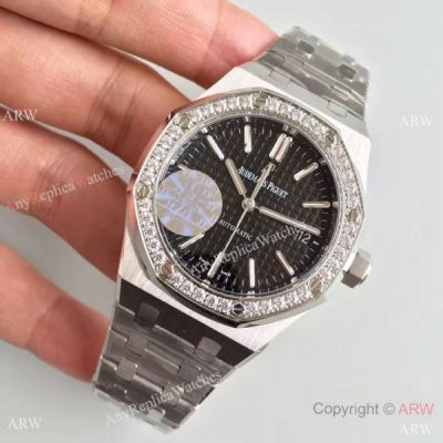 Knockoff Audemars Piguet Royal Oak 3120 Stainless Steel Black Face Diamond Bezel Gift Watch